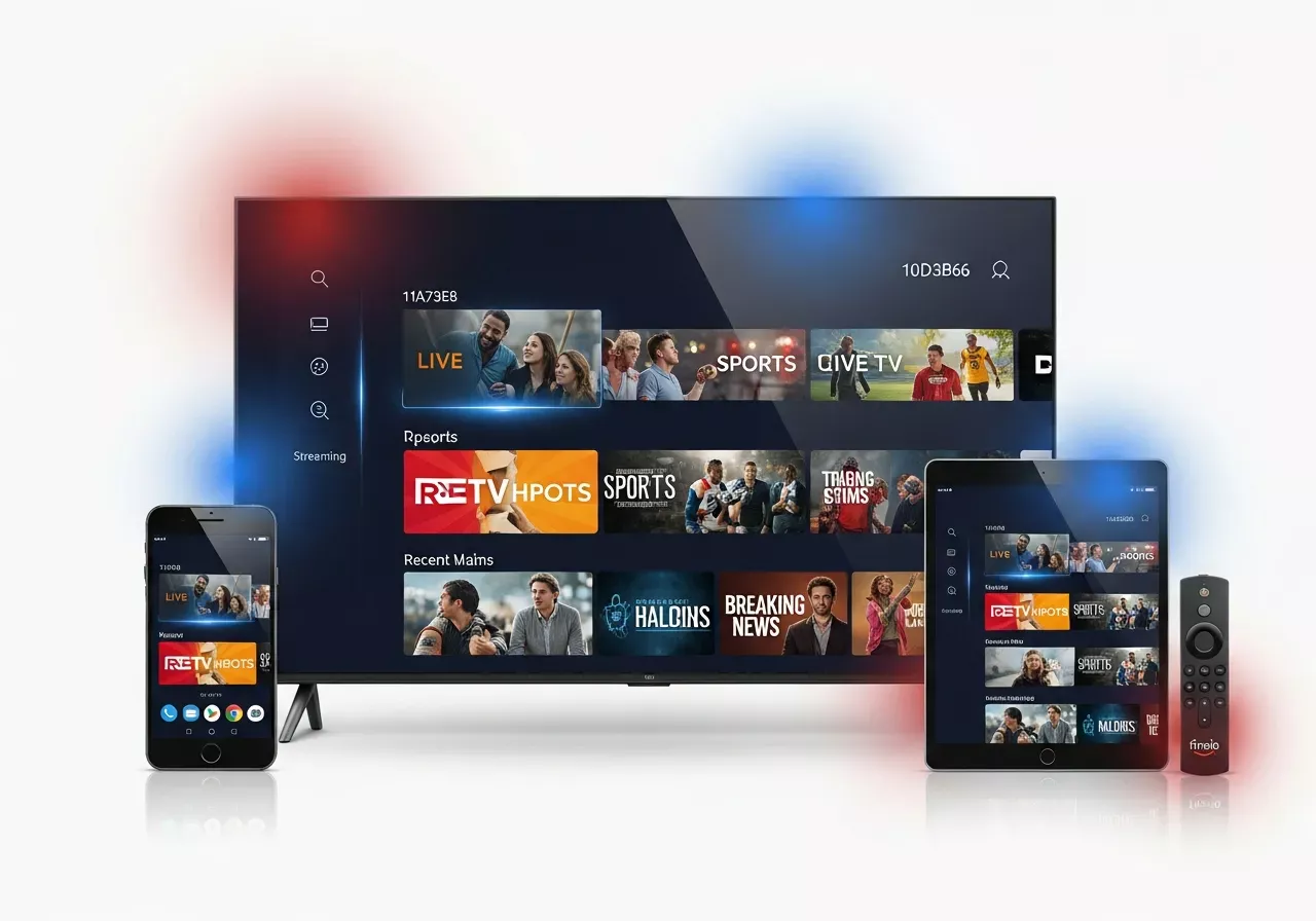 IPTV free trial showcasing premium streaming on smart TV, mobile, and Firestick devices
